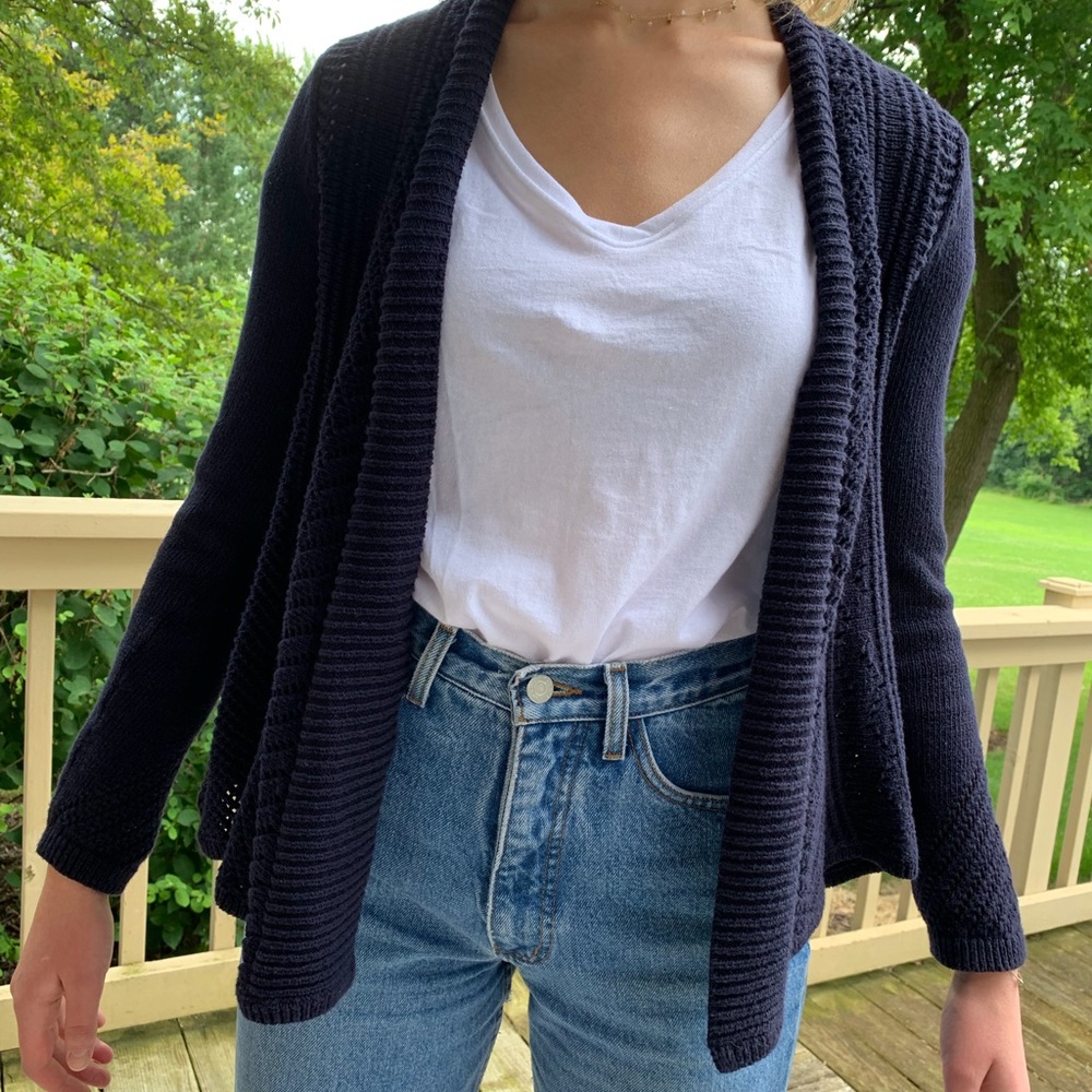 ANTHROPOLOGIE 100% Cotton Knit Navy Sweater